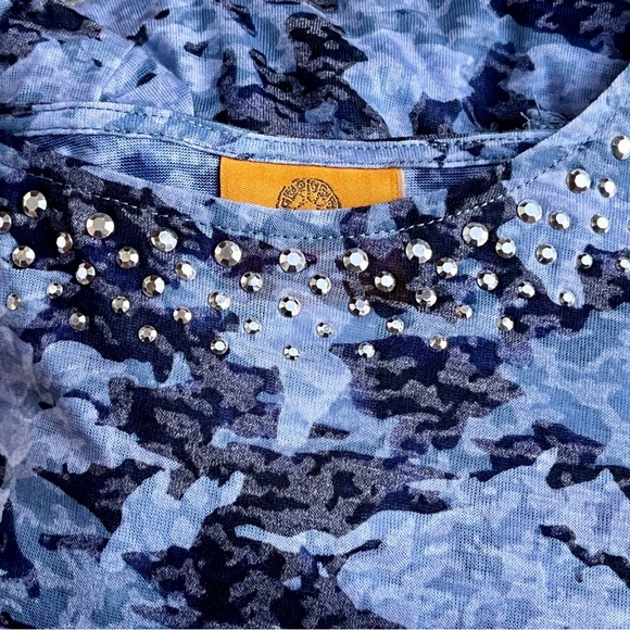 Ruby Rd Denim Blue Camo Print Studded Top 3X - Picture 7 of 14